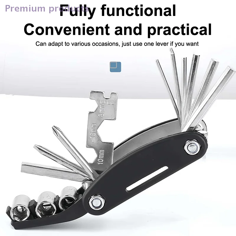 16 In 1 Portable Multipurpose Folding Wrench Bike Tire Maintenance Repair Tools Screwdriver Kit Bicycle Repair Tool