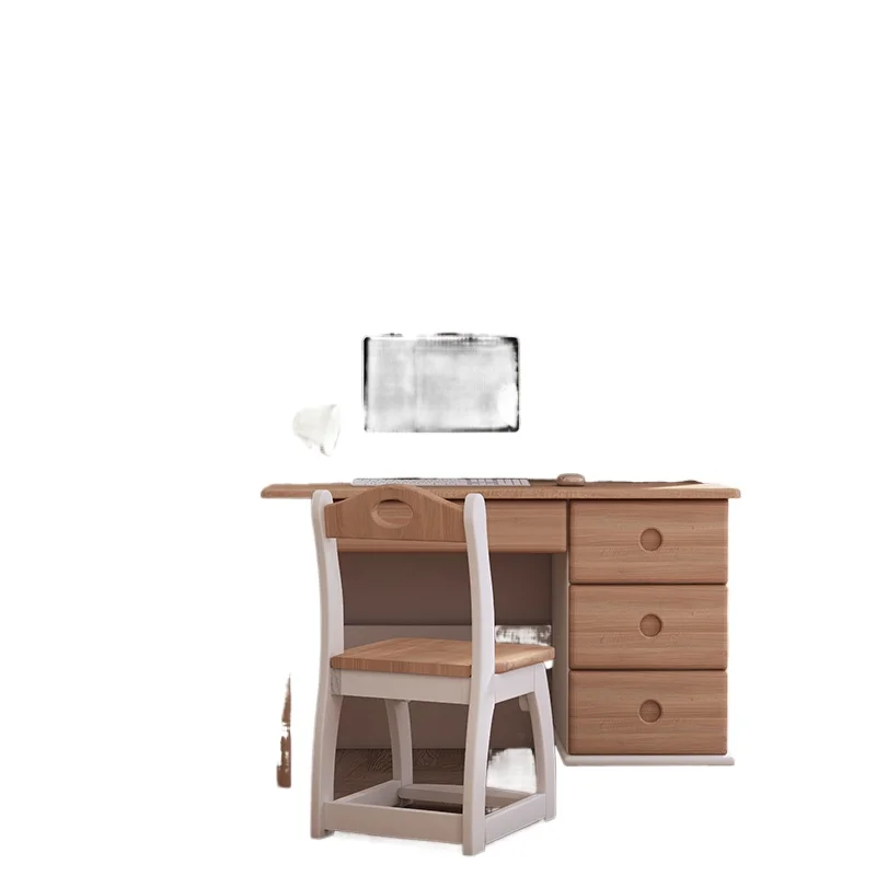 

All solid wood children's desks and chairs, bookshelf integrated study table for primary and secondary school students