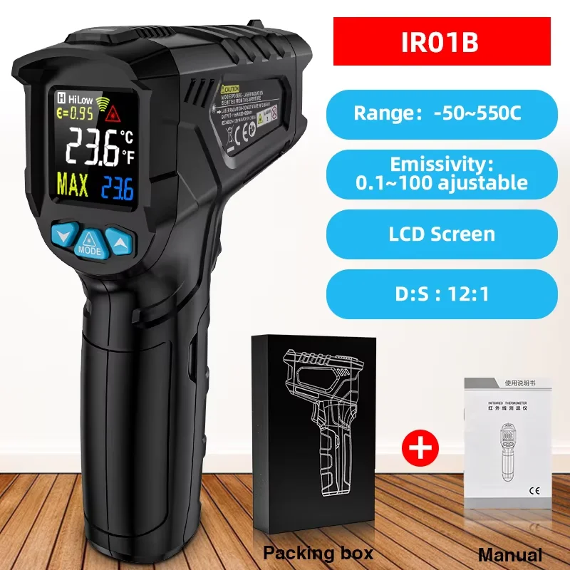 Termómetro Infrarrojo Digital de -50 a 800 Grados, Medidor de Temperatura Láser sin Contacto, Pirómetro, Higrómetro, Termómetro IR