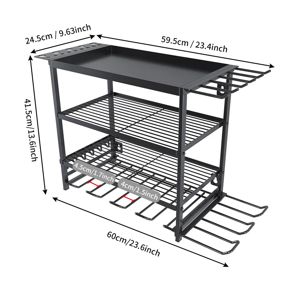 Rangement mural pour outils à 4 niveaux en métal noir Vacclo