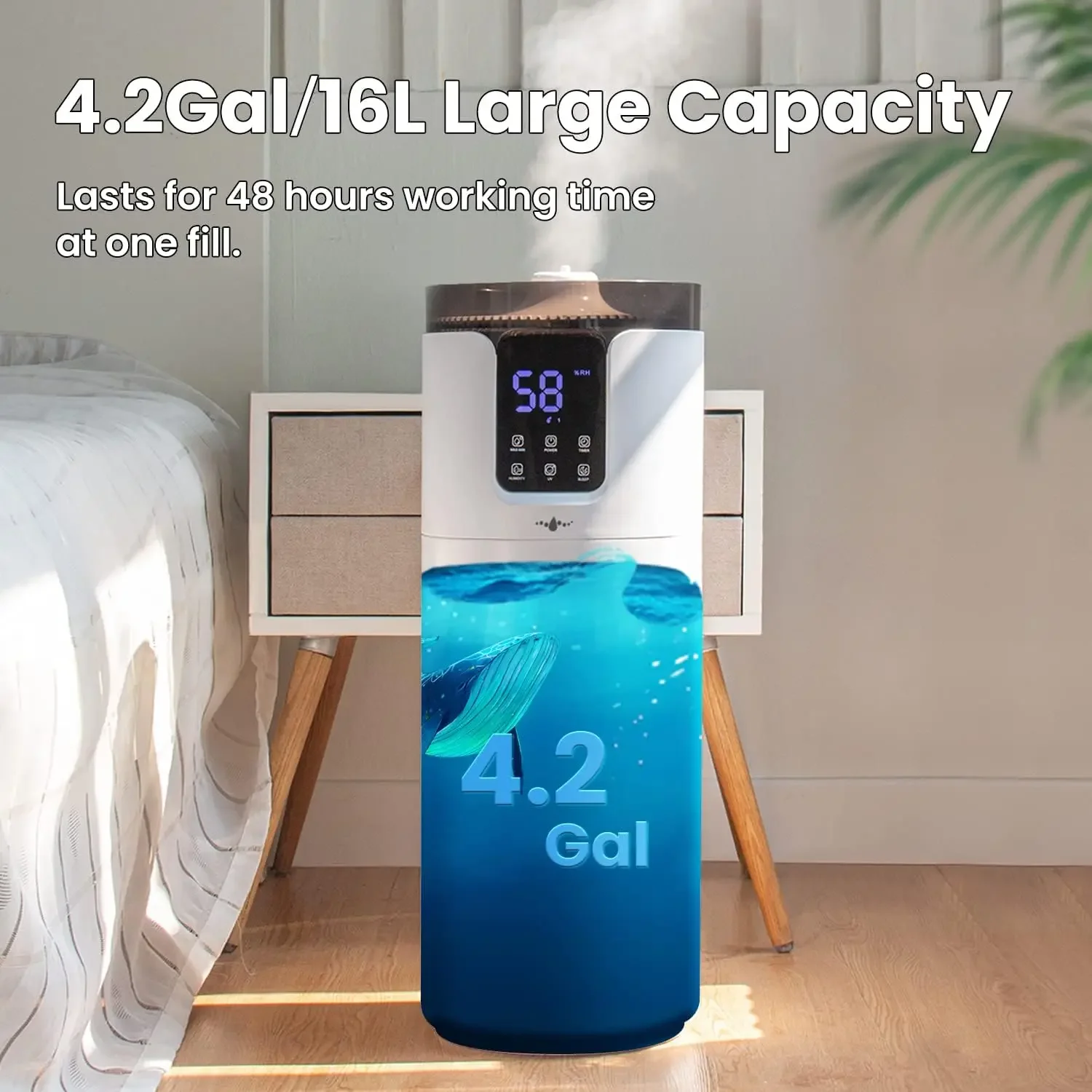 Large Room Home, 4.2Gal/16L Quiet Large Humidifiers Whole House 2000 sq.ft, Cool Mist Top Fill Floor Humidifiers with Essential