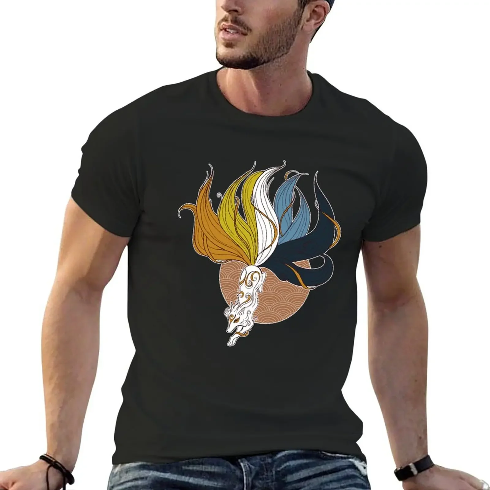 

Aroace Pride Kitsune T-Shirt man clothes graphic tee shirt mens t shirts casual stylish