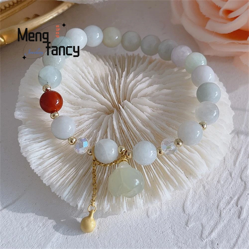 Natural Hetian Jade Peace Buckle Lotus Pendant Hand Ornaments Bracelet Simple Exquisite Elegant Sexy Young Girls Fashion Jewelry