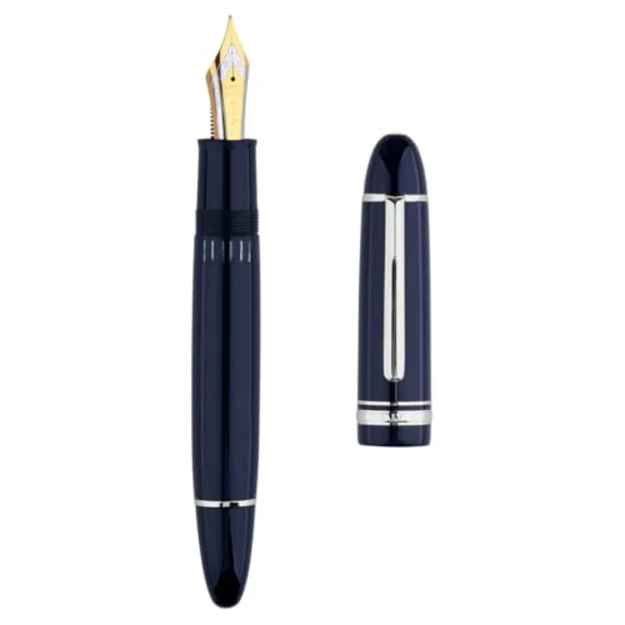 

Majohn P141 Piston Fountain Pen NO.8 Fine Nib Blue Resin with Ink Window Writing Gift Pen with Box Silver Trim