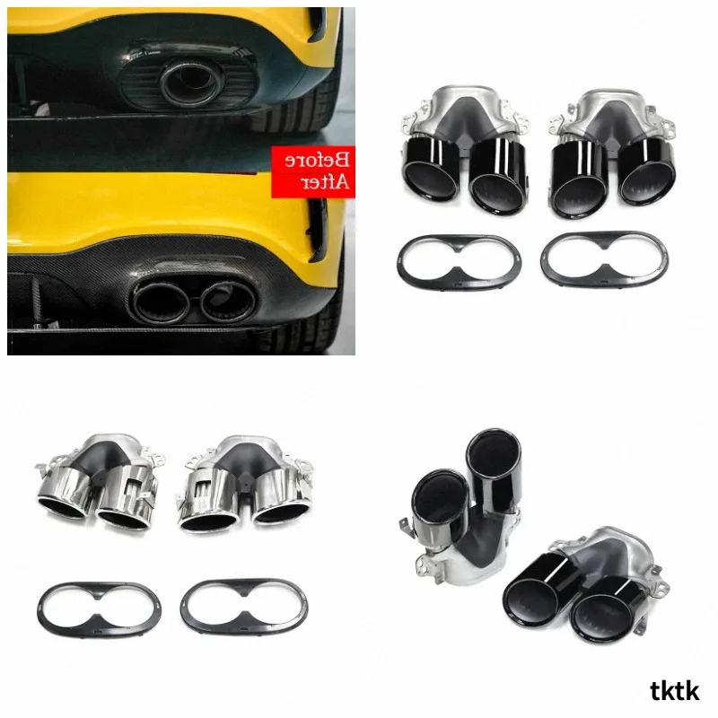 aa For Mercedes-Benz A-Class W177 A35 C118 CLA35 CLA45 X247 GLB35 A45S 2020+ Car Rear Bumper Quad Exhaust Tailpipe Parts
