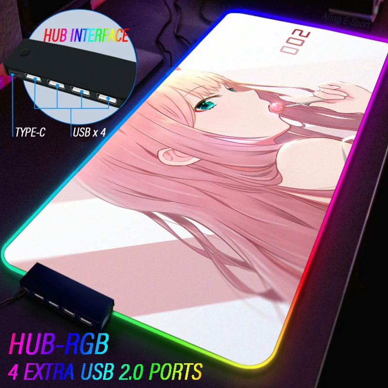 RGB Mouse Pad Fabric Zero Two Light Game Tablecloth Computer 4 USB Type C HUB Entertainment Keyboard Rug