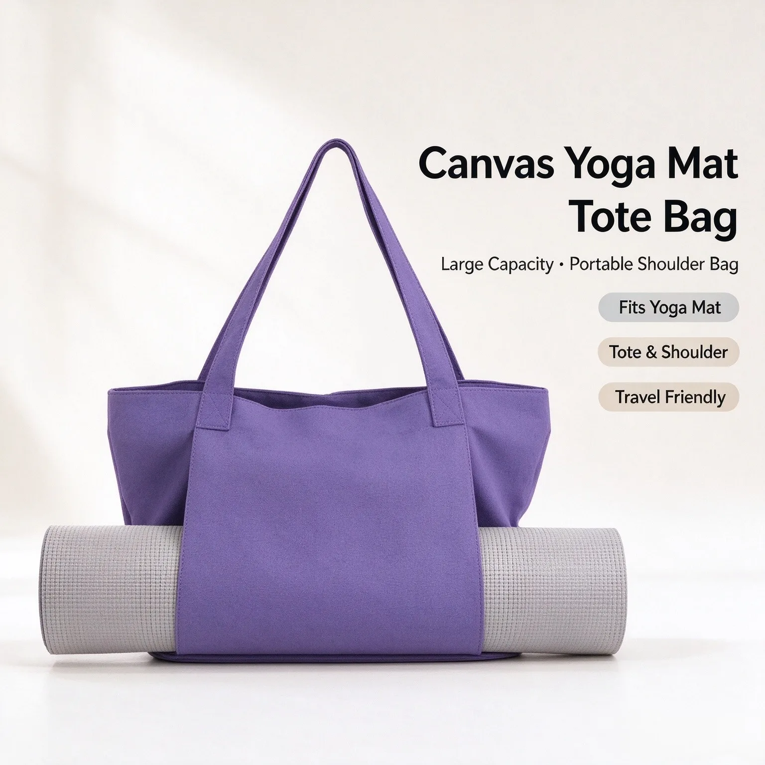 Canvas Yoga Mat Tote Bag Large Capacity Pilates Mat Carrier Shoulder Handbag Outdoor Travel Fitness Sports Storage Bag for Women