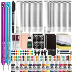 3D Hand Poke and Stick Tattoo Kit Tattoo Needle Tattoo Ink Cup Pigment Glover Bandage Kit for DIY Body Arts Beginners Practice