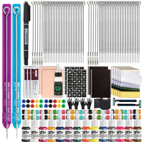Kit de tatuaje de mano y palo 3D, aguja de tatuaje, taza de tinta de tatuaje, Kit de vendaje de guantes de pigmento para práctica de artes corporales DIY para principiantes
