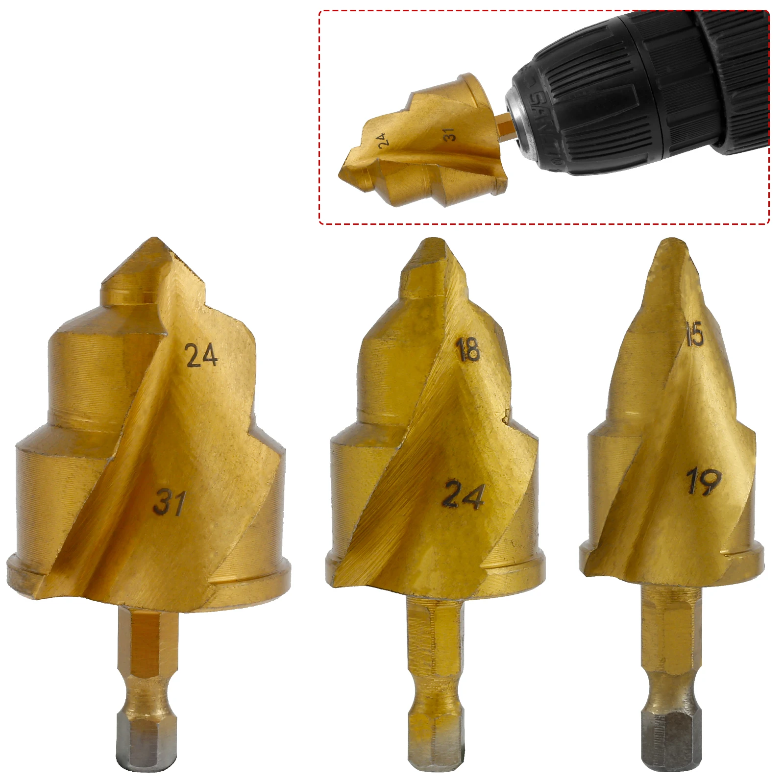 3PCS Step Drill Bits Metal PPR Lifti Drill Bit Hexagon Shank Water PVC Pipe Expander Connector 20/25/32mm Tee Plumber Tool