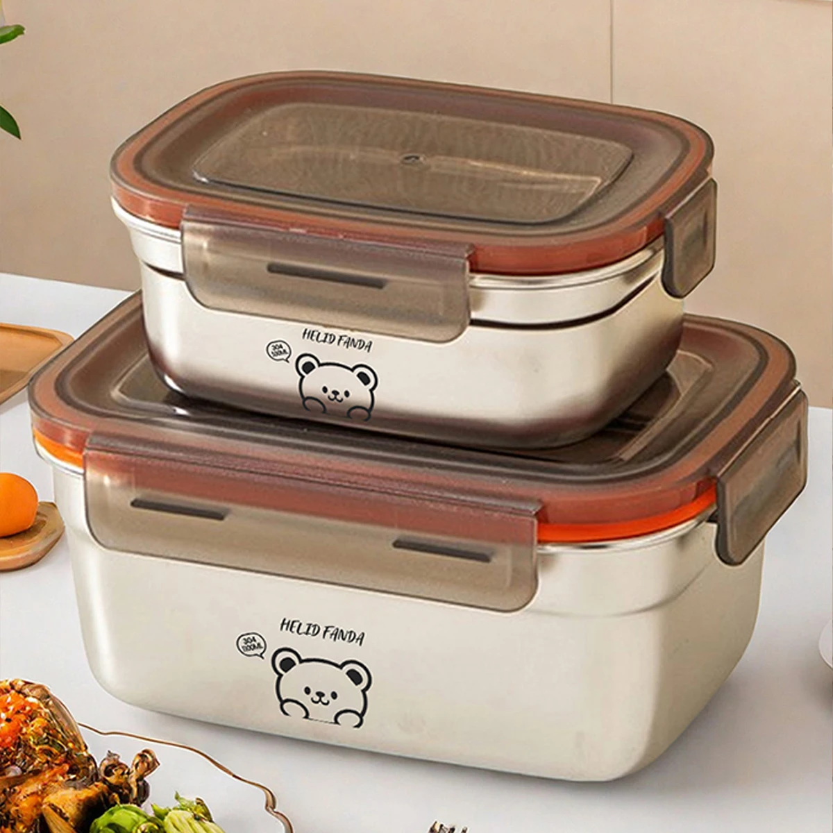 Refrigerator Sealed Preservation Box 304 Stainless Steel Food Storage Container Large Capacity Fresh-keeping Box Microwave Safe