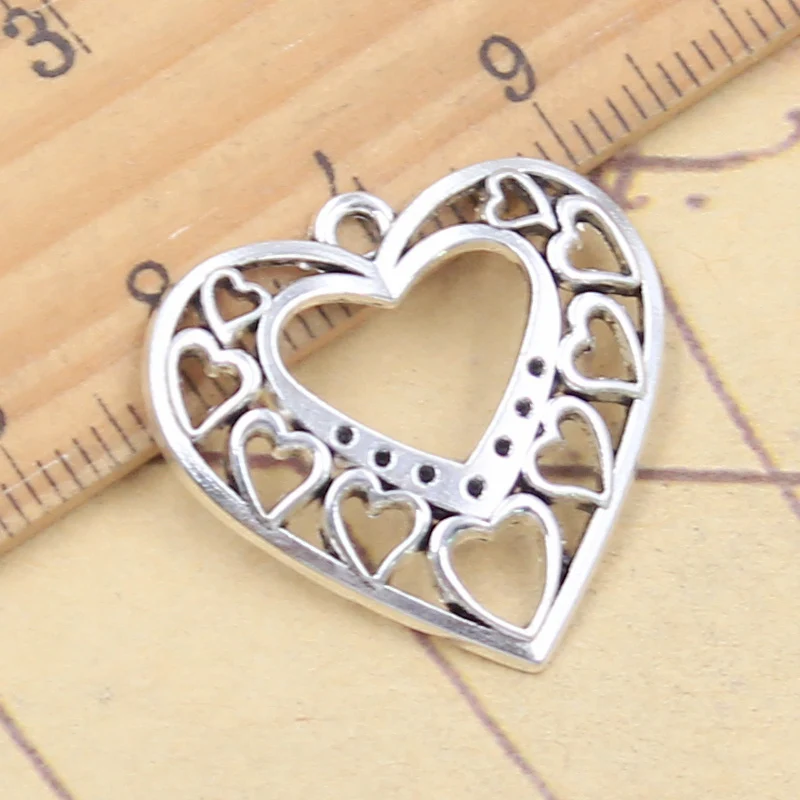 20pcs Charms Hollow Heart 24x25mm Tibetan Silver Color Pendants Antique Jewelry Making DIY Handmade Craft