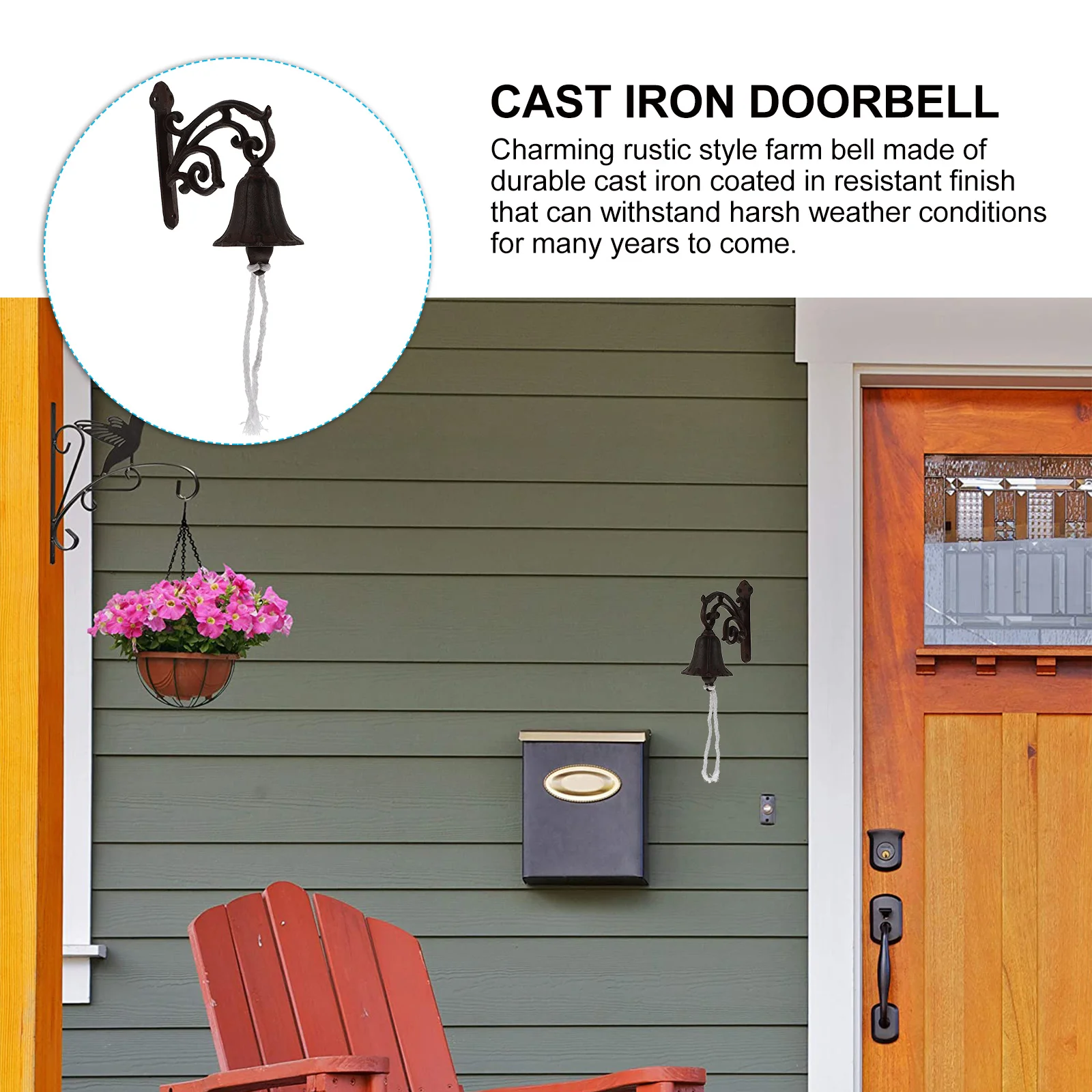 

1 set Metal Door Bell Vintage Cast Iron Rustic Farmhouse Decor Outdoor Indoor Wall Hanging Pendant For Home Garden Coffee Shop