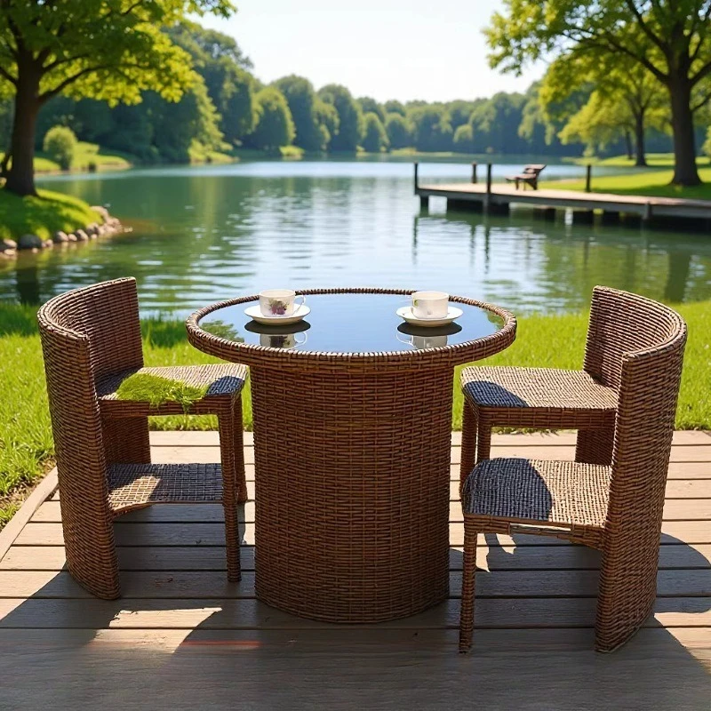 

Balcony table and chair three-piece combination outdoor courtyard leisure open-air small coffee table creative storage
