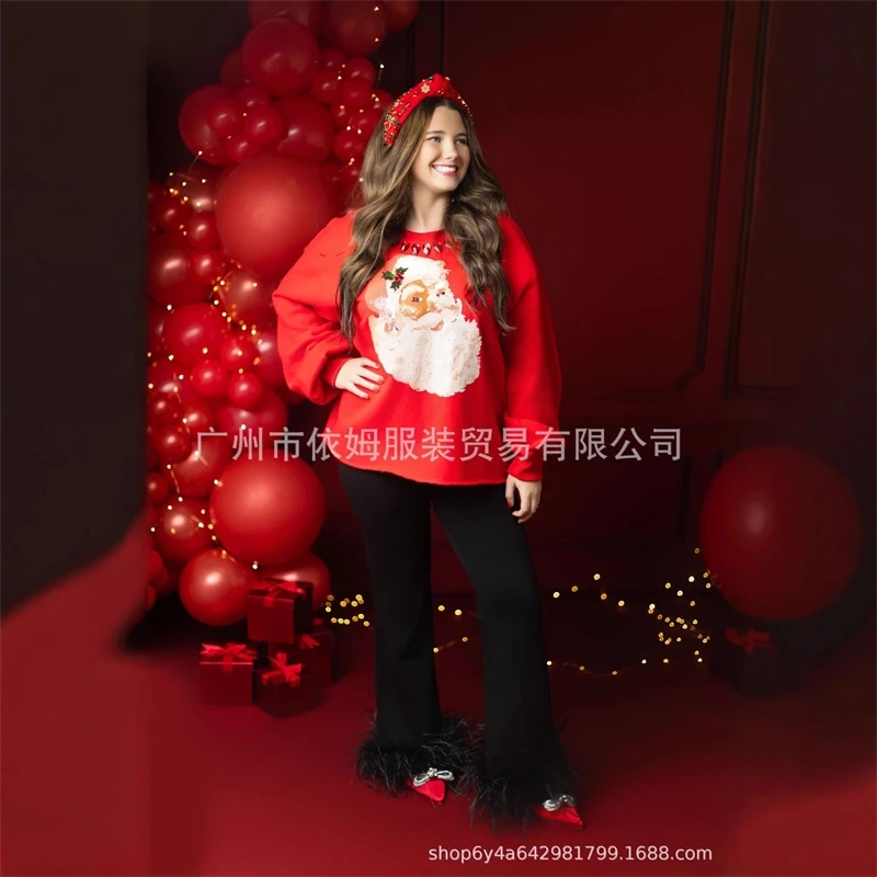 Sweat-shirt à col rond à paillettes de noël, pull décontracté pour femmes et adolescents, tenue de fête de vacances confortable et festive, cadeau pour elle