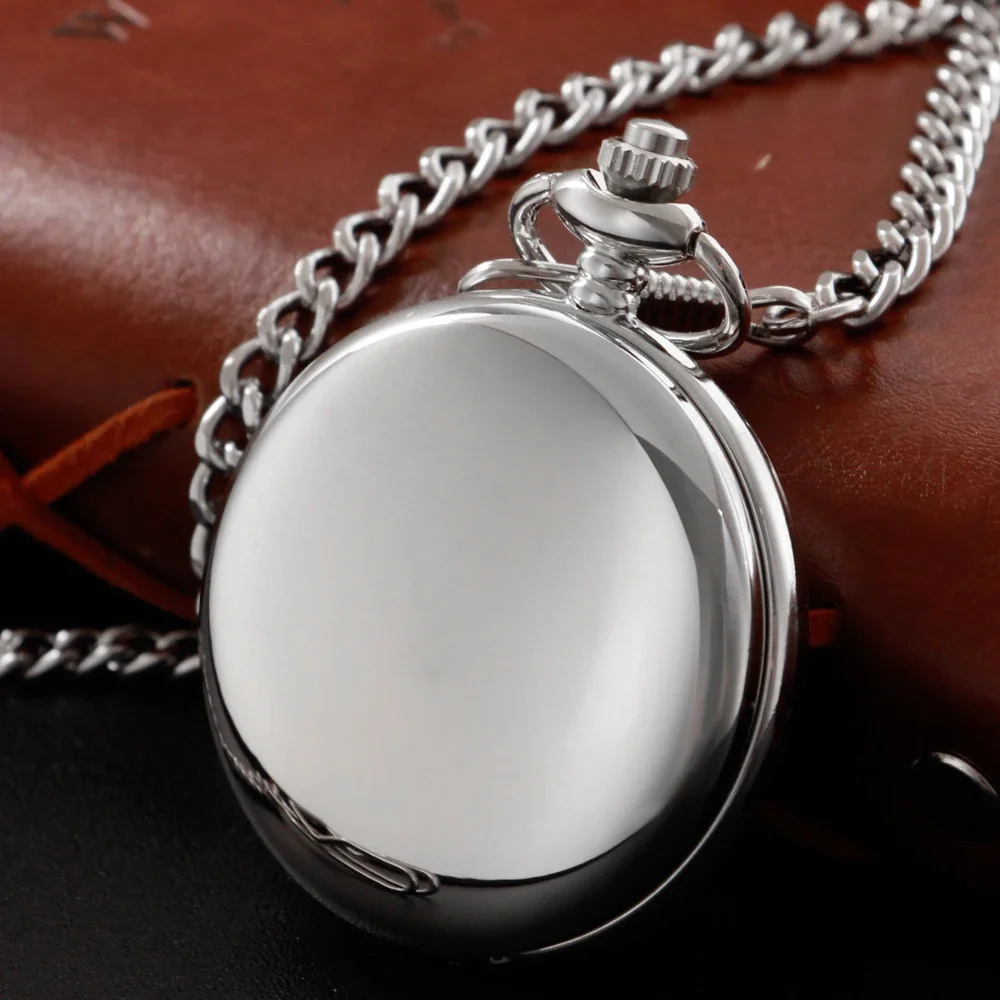Top Brand Luxury Silver Quartz Pocket Watch Smooth Exquisite Vintage Chain Necklace Men's Women Gift CF1207