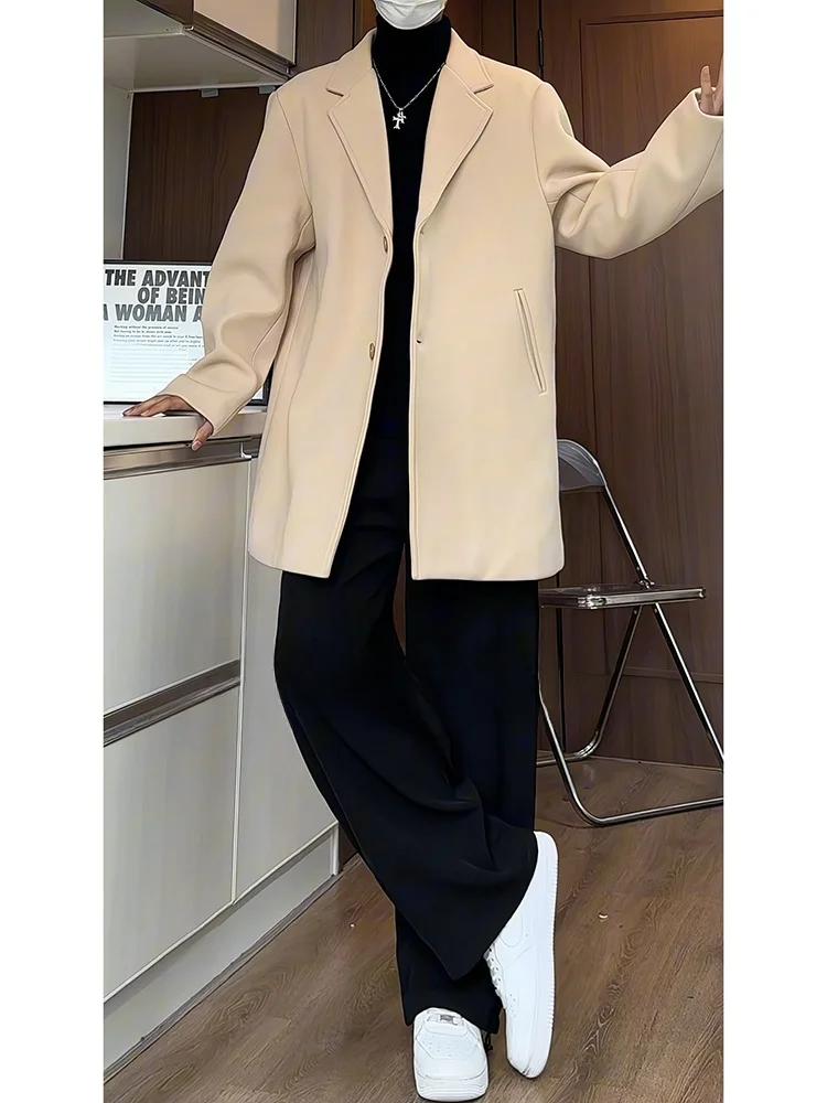 

Thiened ort Woolen Men's Coat Winter Casual Korean Sle lectual Windbreaker Jaet College Sle Polyester Fiber