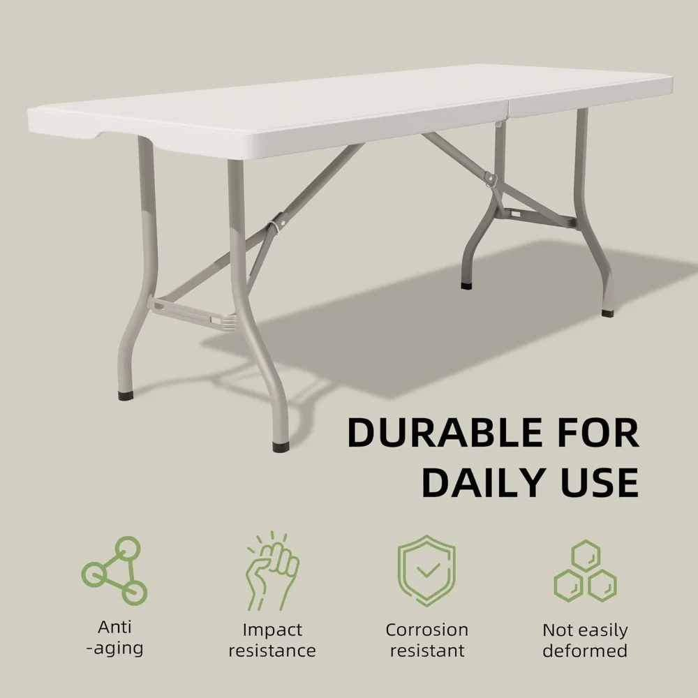 طاولة قابلة للطي شديدة التحمل بطول 6 أقدام بسعة 330 رطل، قوية ومحمولة للتخييم والمناسبات الخارجية