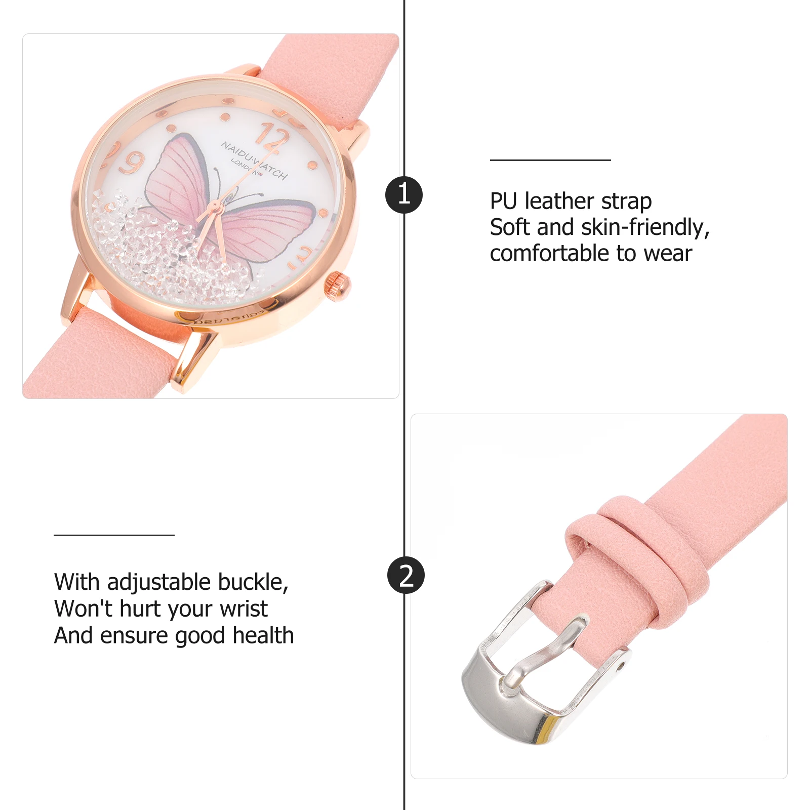 

Butterflies Quartz Watch Women Girls Wrist Stopwatch Bracelet Fashion Daily Wear Stylish Lightweight Double Layer Dial