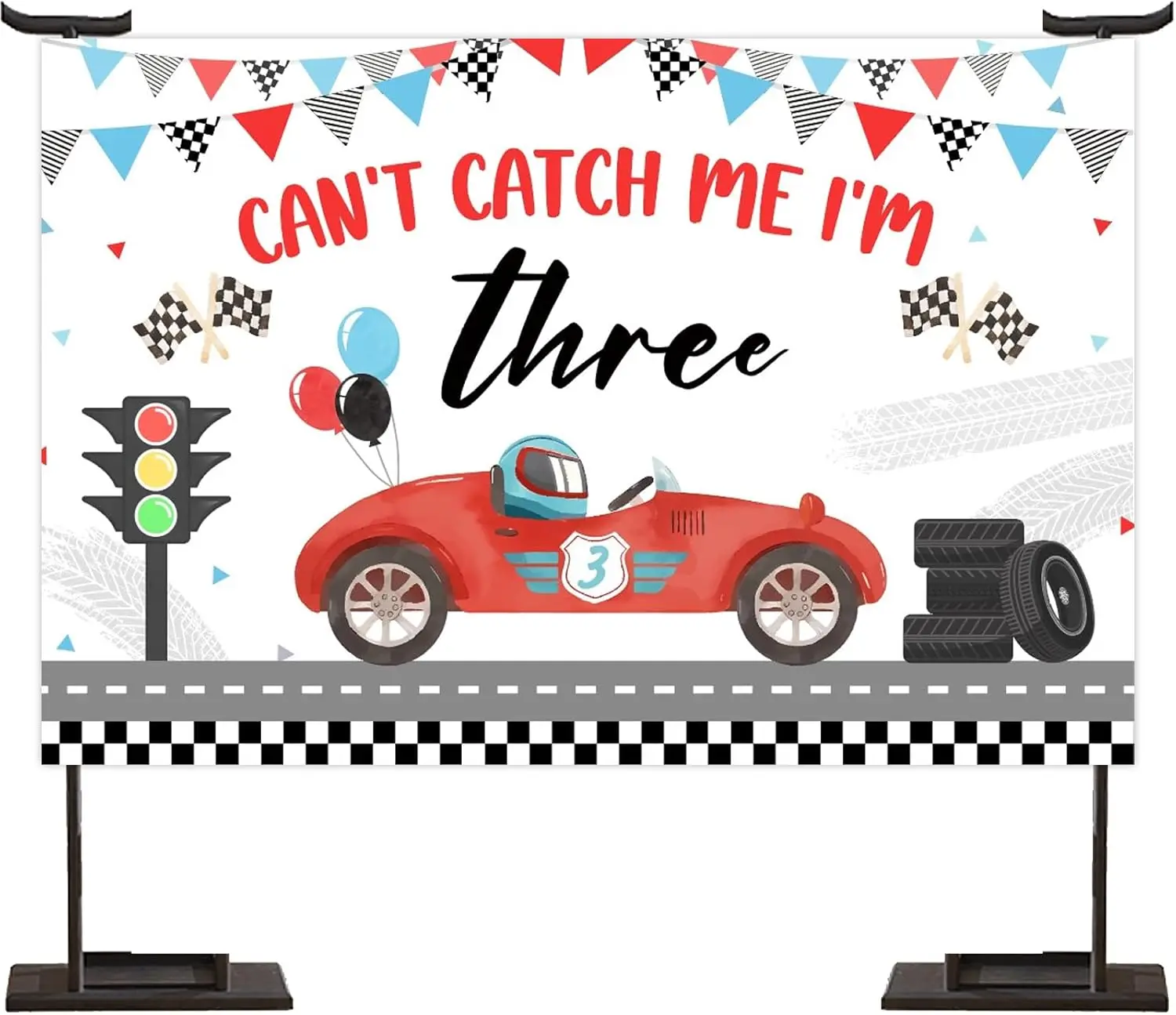 Фон для 3-го дня рождения с тематикой гоночного автомобиля Kreatwow, не ловля меня, я три для мальчиков и девочек 3 лет Фон для 3-го дня рождения с тематикой гоночного автомобиля Kreatwow, не ловля меня, я три для мальчиков и девочек 3 лет