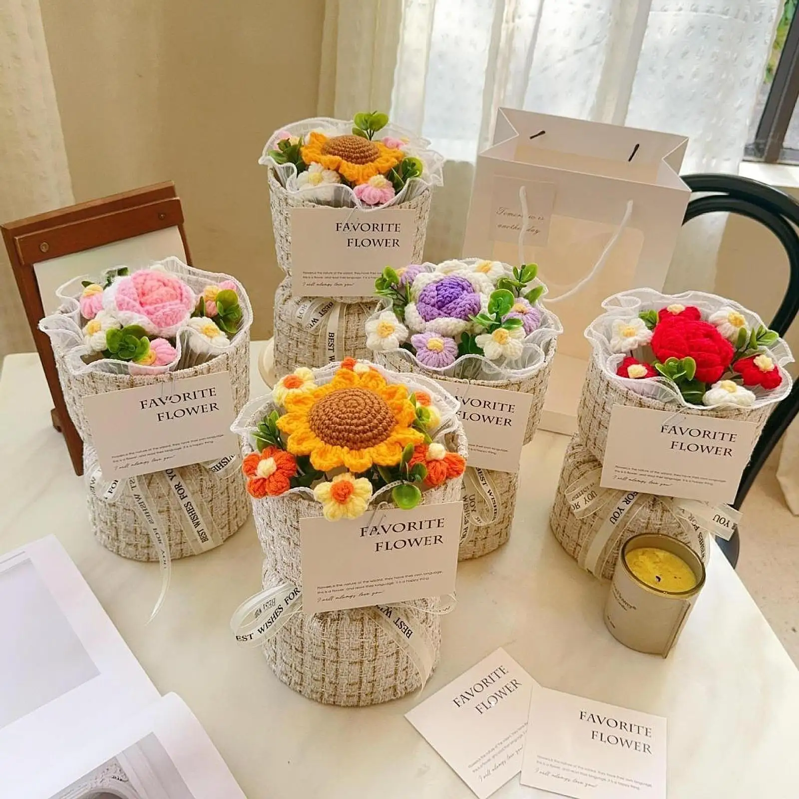 

Букет цветов крючком, универсальные искусственные цветы, подарок на День святого Валентина, домашний декор, юбилей, день рождения, свадьба