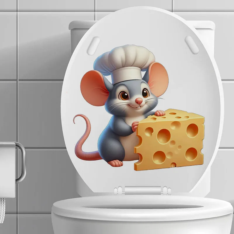 Little Mouse with Giant Cheese Sticker, Apply for Kitchen, Wall, Door, Cabinet, Window, Car Decoration,