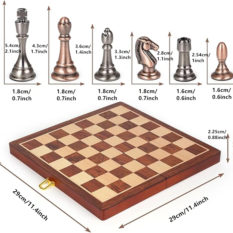 الشطرنج الدولي سبائك الزنك قطع الشطرنج المعدنية 29 سنتيمتر/11.42 بوصة عالية الجودة خشب متين طوي مجلس لعبة الترفيه