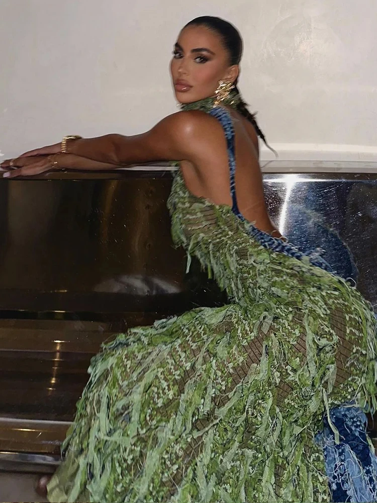 Abito patchwork con pannelli da donna impilato Y2K senza maniche scava fuori abiti a pieghe irregolari moda femminile abito da strada