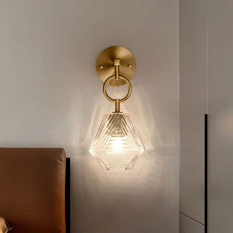 Nordic Glass Wall Lamp Beside Bedroom Bathroom Mirror Light American Style LED  Sconces Vintage Edison Lighting Luminaire