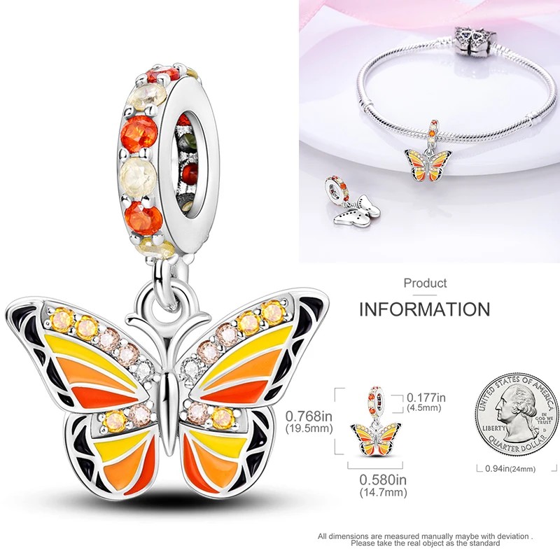 Schmetterlingsanhänger 925 Sterling Silber Rosa Blau Regenbogen Perlenanhänger Passend für Europäische Armbänder DIY Schmuck Geschenk für Frauen und Mädchen 2026 – Detail 12