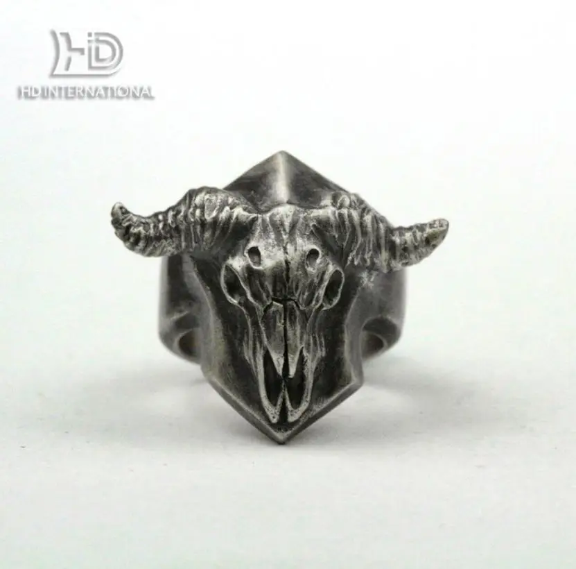 925 silver Satan ring, ram skull ring, sheep skull ring, antelope skull ring, horned skull ring, shield skull ring, brass handma