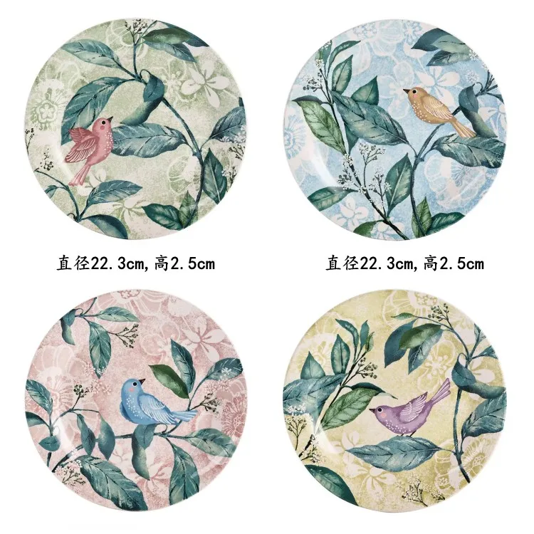 Splashing Ink Design Wind Plate Flower and Bird Decorative Plate Ritual Feeling Breakfast Plate Western Food Plate Underglaze Co