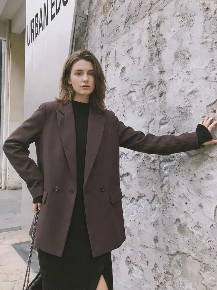 

HH Women Chic Solid Blazer Coat Long Sleeve Double Breasted Jacket Spring Female Casual Commuting Fashion Streetwear Blazers