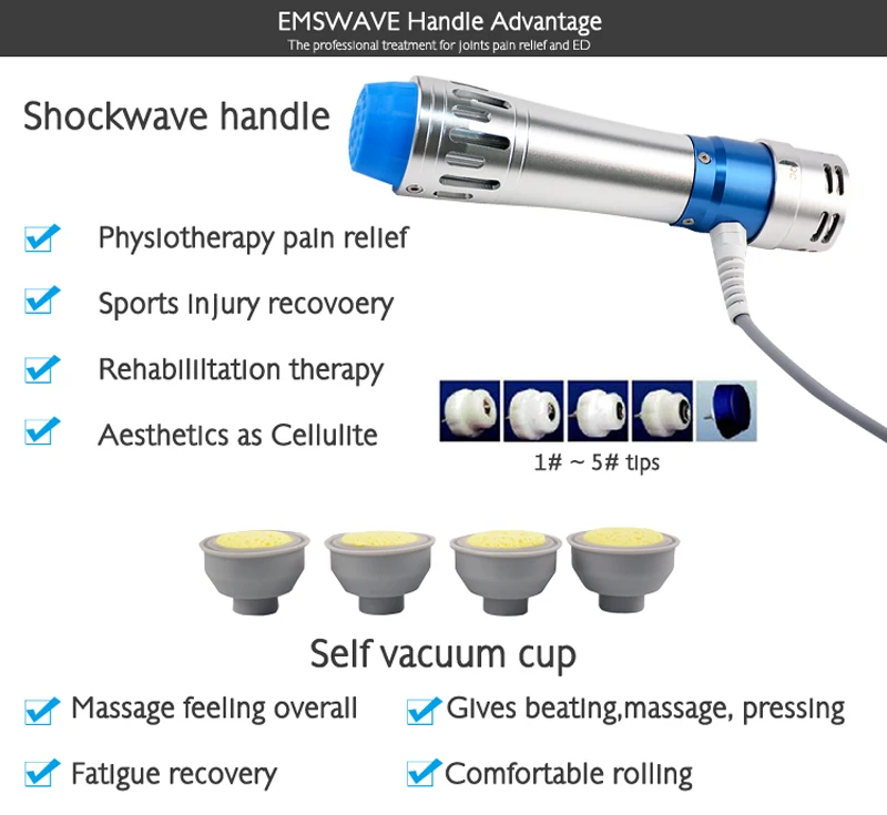 Portable physical therapy machine Orthopedics Acoustic Radial Shock Wave EMS muscle stimulation vacuum cupping body massage