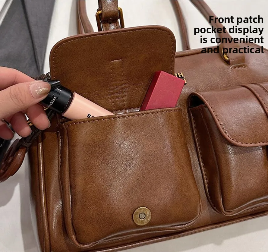 Kaffeebraune Damen-Handtasche mit mehreren Taschen, Umhängetasche, stilvolle, vielseitige Umhängetasche mit Buchstaben für Reisen, Arbeit, Einkaufen, Termine – Detail 23