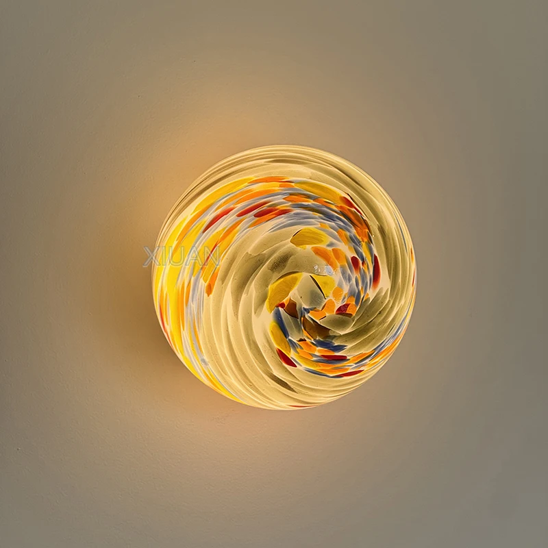 Creative Concealed Base Stained Glass Wall Lamps 12cm 15cm Round Ball Wall Light for Bedroom Bedside Living Room Atmosphere Deco