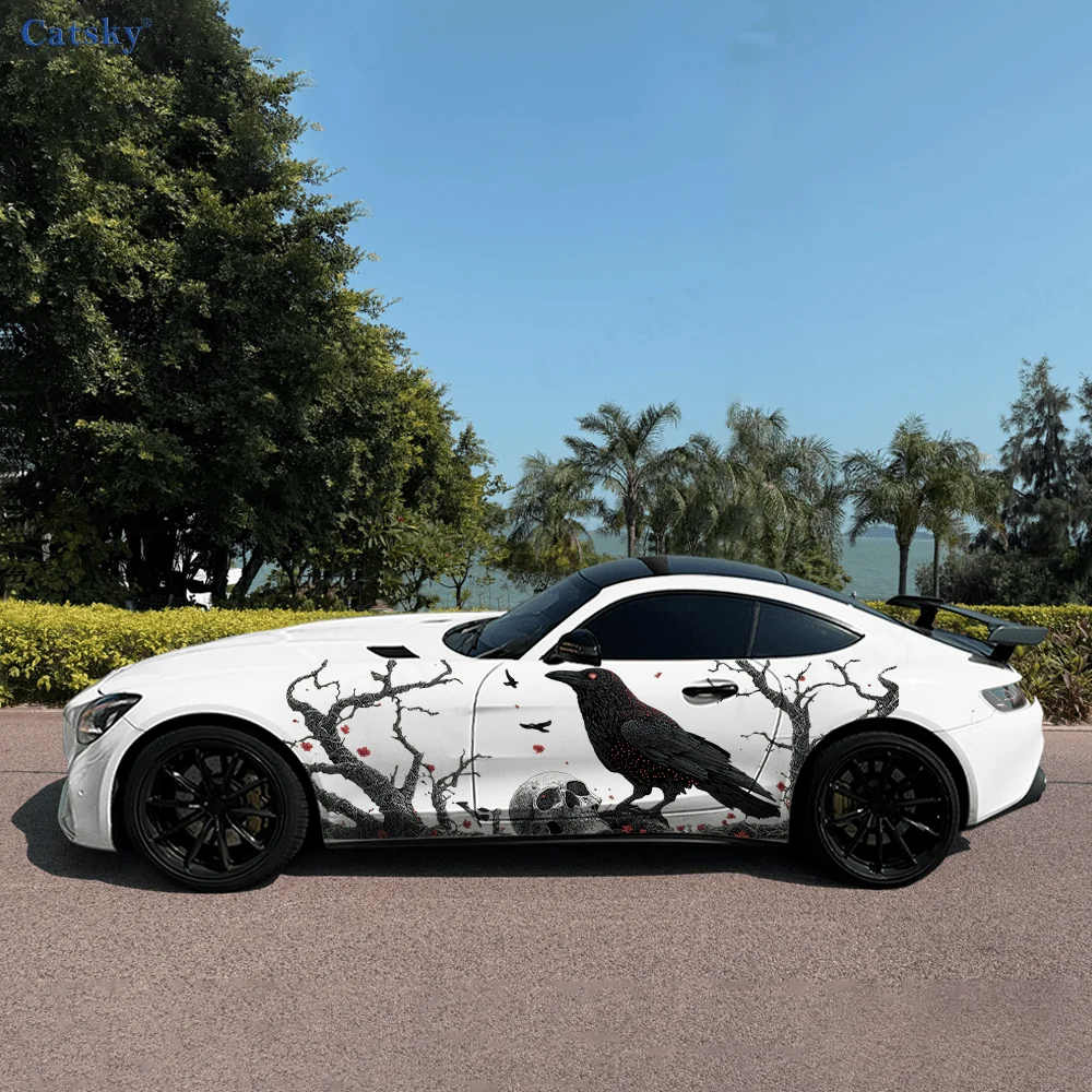 

Виниловая наклейка со скелетом вороны и деревом, самоклеящаяся наклейка из ПВХ, подходит для грузовиков, внедорожников, декора, автоаксессуары, подарок