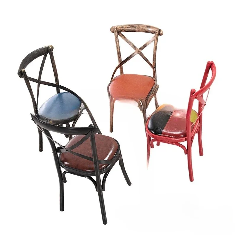 Vintage themed restaurant dining chair, old wrought iron fork back chair bar chair