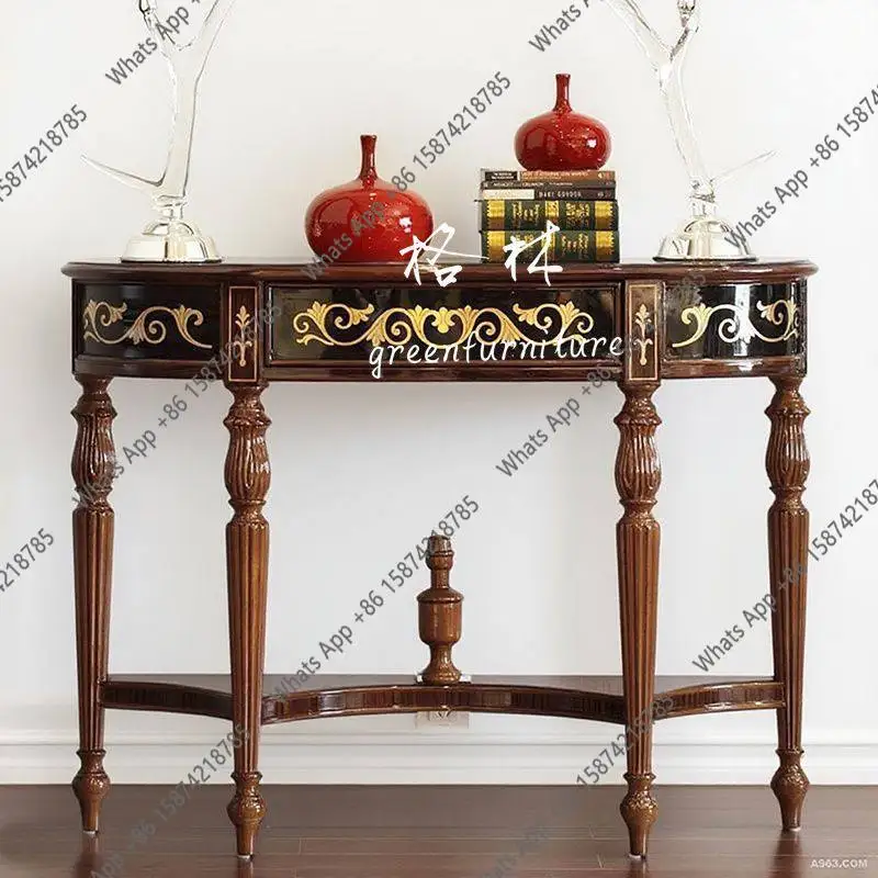 

French retro solid wood entrance table/American rural semi-round entrance against the wall/medieval foyer decorative partition