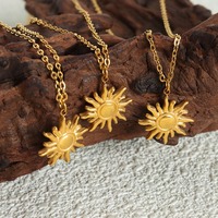 Stainless Steel Golden Casting Sun Pendant Necklace Waterproof Simple Fashion Metal Texture Trendy Jewelry for Woman