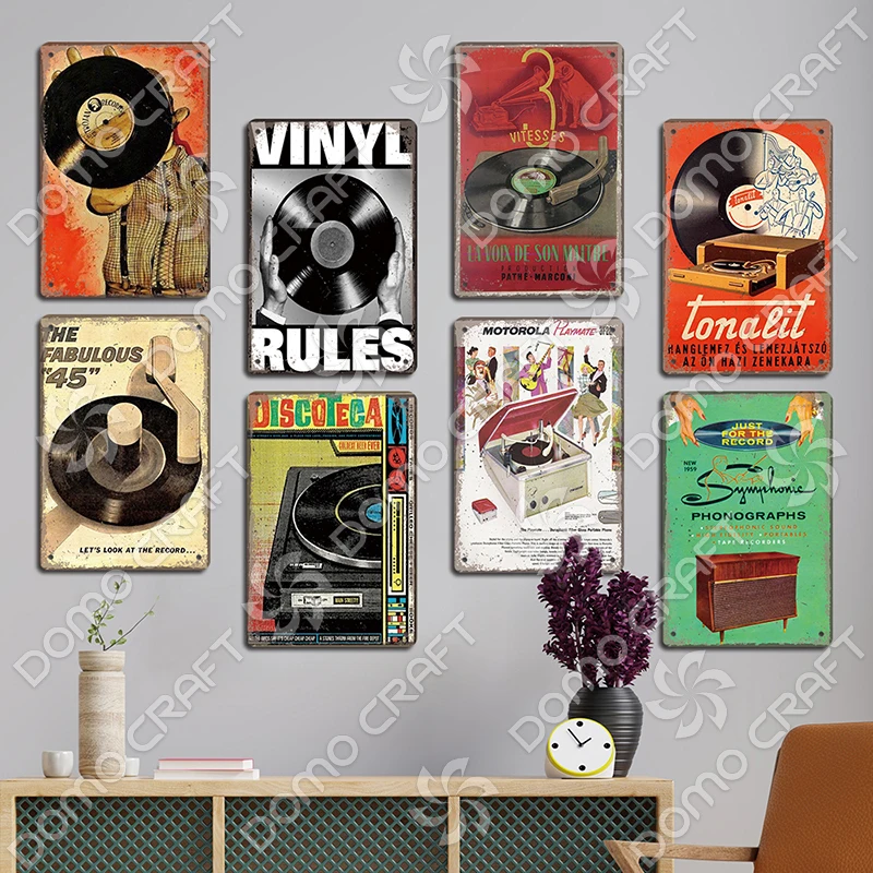 Retro Music Poster Metal Tin Signs Vinyl Record Phonograph Metal Plaque Vintage Wall Decor for Cafe Bar Pub Living Room Home