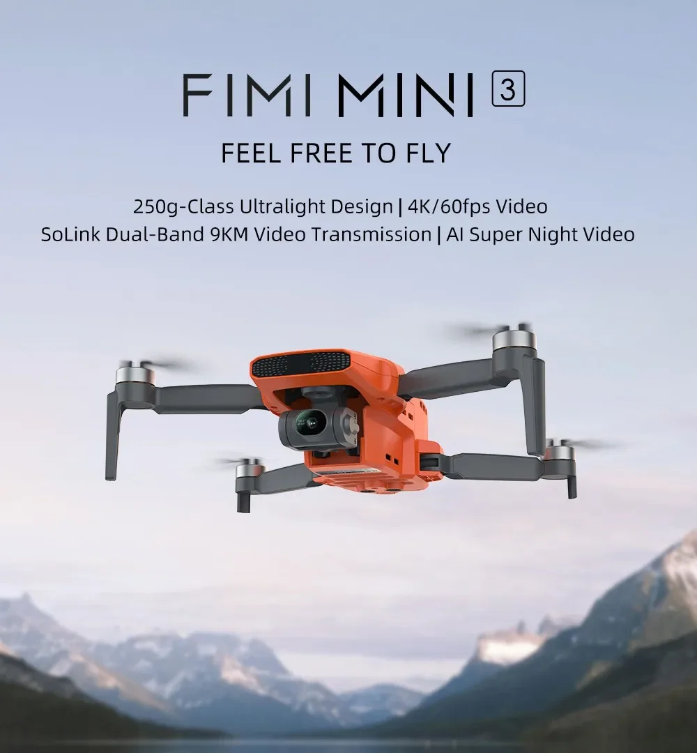 طائرة بدون طيار FIMI MINI 3 كاميرا جديدة 249g 4K 60fps AI Super Night Video 9KM مسافة الطيران 1/2 بوصة 48 ميجابكسل بمستشعر صغير احترافي بدون طيار