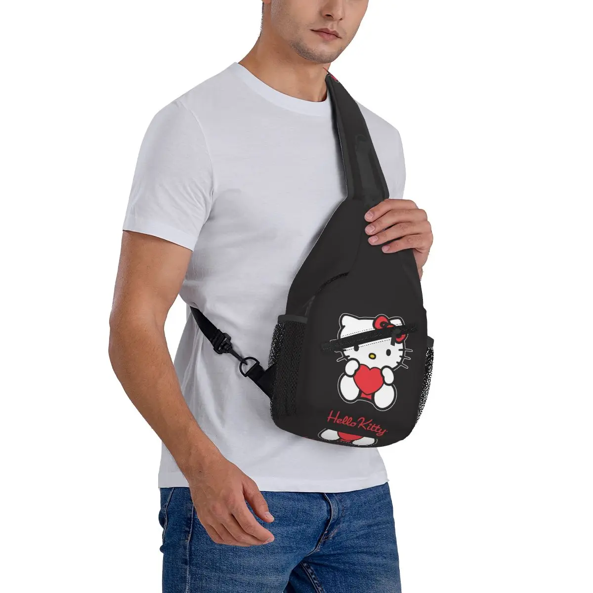 Mochila cruzada personalizada de Anime Hellokitty Sling para hombres y mujeres, impermeable para ciclismo, mochila de hombro estampada