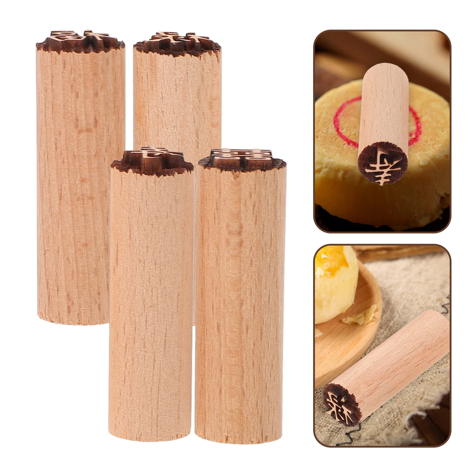 

4Pcs Mooncake Stampers Wooden Baking Molds for Cookies Dim Sum Pastry Crisps Exquisite Pattern Easy Release Cleaning Craft
