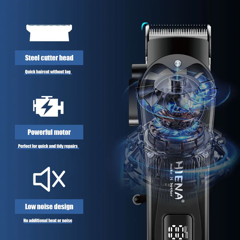 ماكينة قص الشعر الاحترافية اللاسلكية من HIENA، ماكينة قص الشعر القابلة لإعادة الشحن، ماكينة قص الشعر الكهربائية
