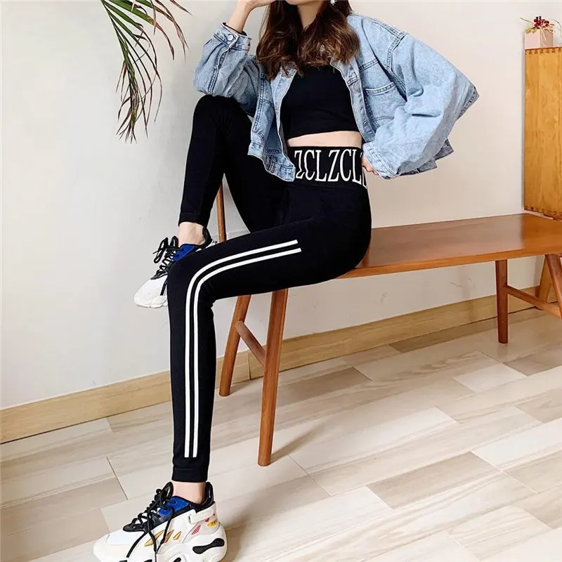 Black Letter Print High Waist Legging Pants Women 2022 New Spring Autumn Korean Fashion Stretchy Skinny Seamless Leggings Femme