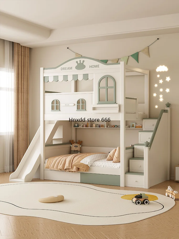 Hohes und niedriges Bett hohe Leitplanke Massivholz Kinder Mutter und Kind Bett mit Kleider schrank Rutsche