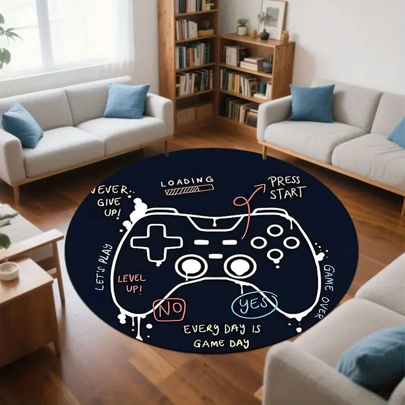 Gamepad graffiti Flannel-printed round floor mats are slip-resistant Suitable for living room bedroom terrace garden carpets