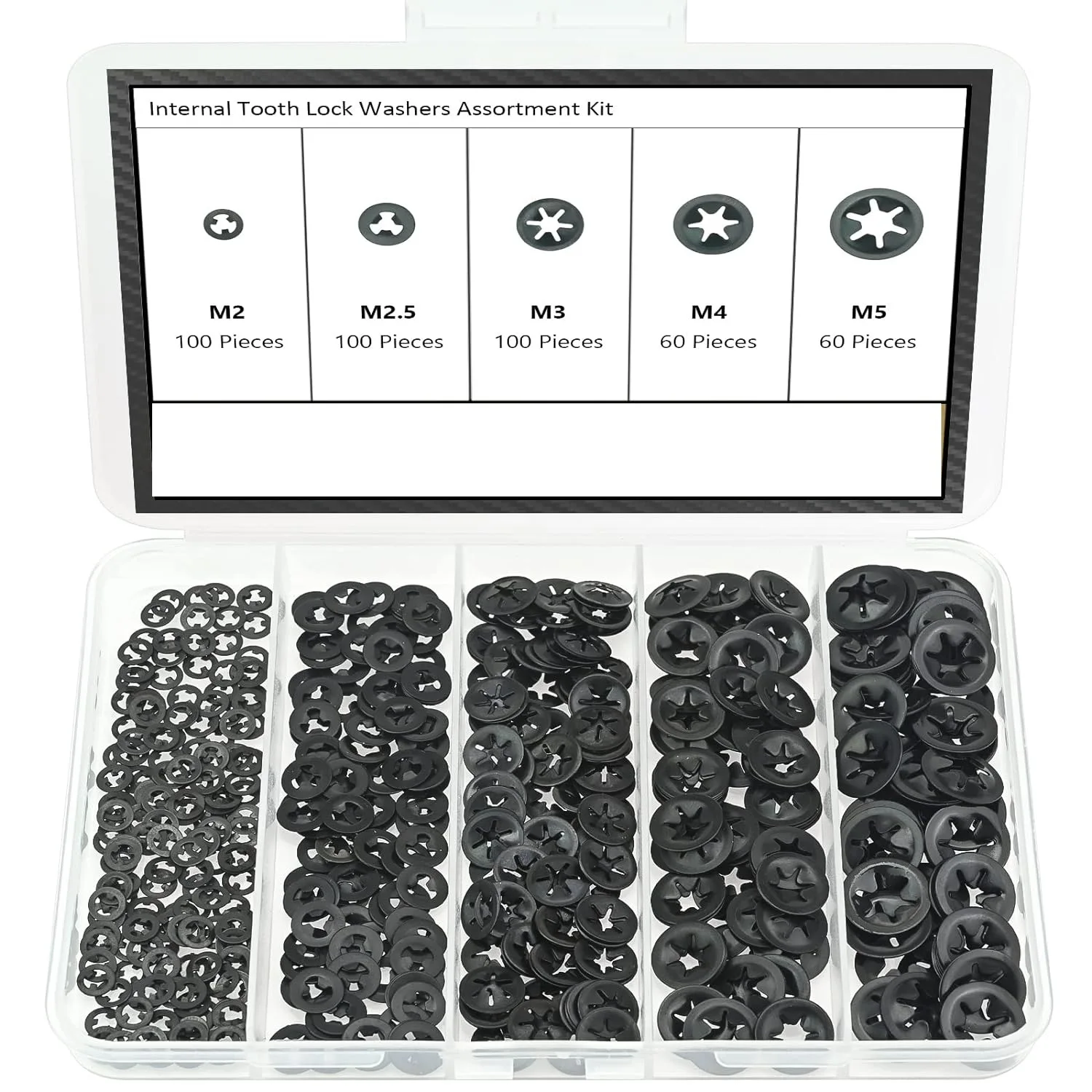 Image of 420 Stück interne Zahnstern-Sicherungsscheiben, 5 Größen, zum Aufstecken, Befestigungsklemmen-Sortiment-Set, hohe Festigkeit
