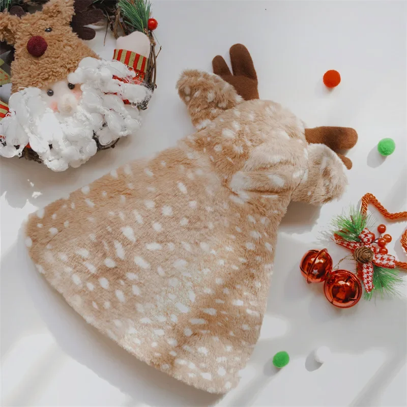 Dog Christmas Costume Funny Elk Dog Cloak Xmas Reindeer Cat Cape With Antlers Holiday Puppy Outfit Fleece Pet Clothes Halloween